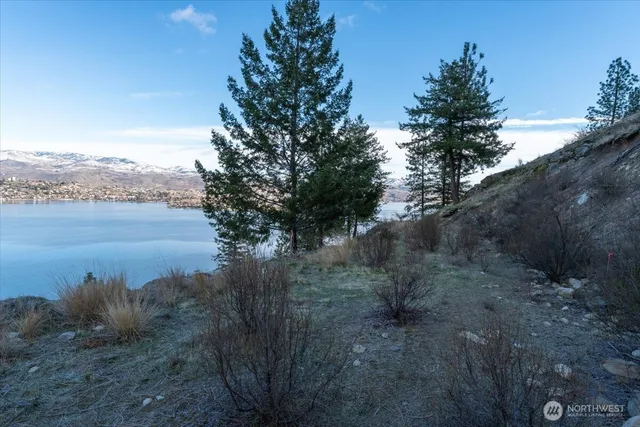 a view of a lake with a mountain in the background