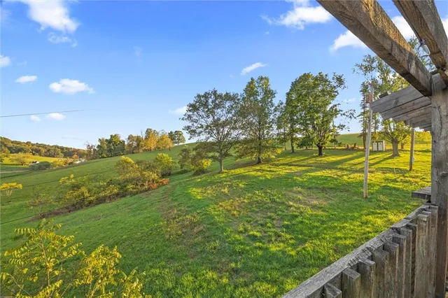a view of a garden from a balcony