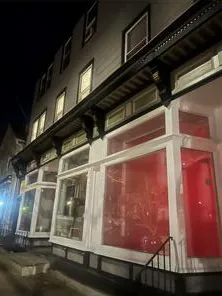 a view of building with wooden floor