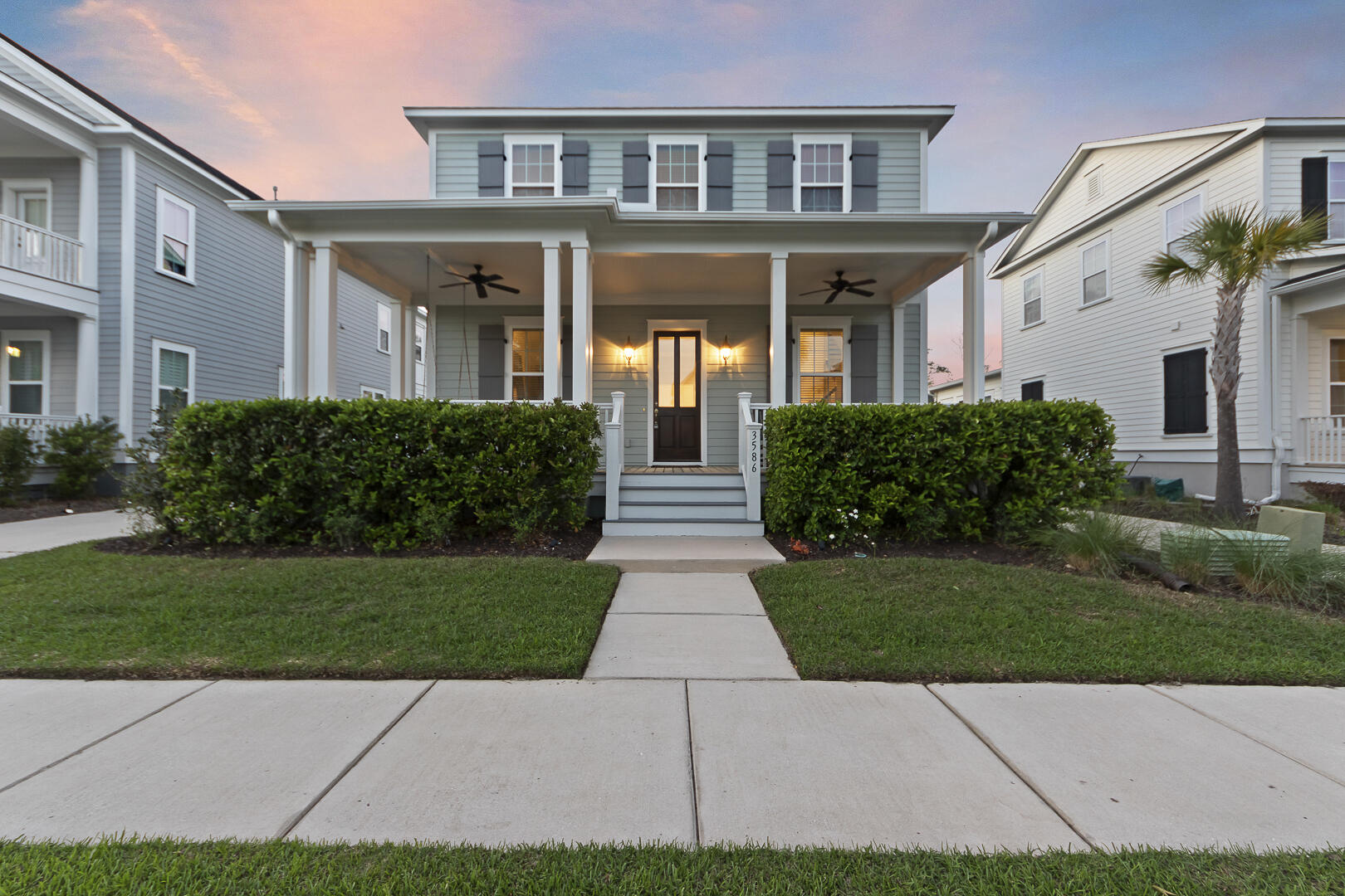3586 Backshore Drive Mount Pleasant, SC 29466 - Photo 56 of 57 Front Elevation at Sunset