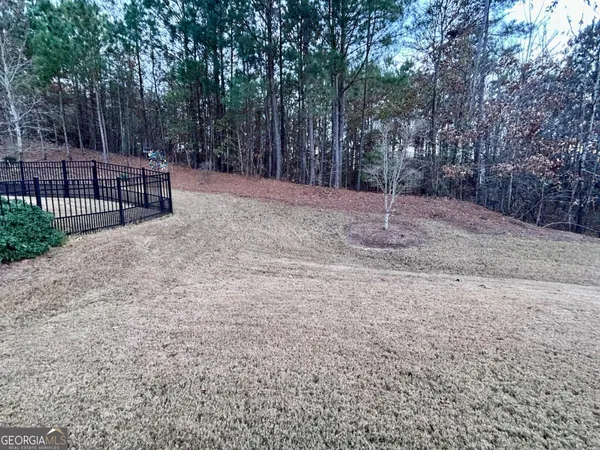 a backyard of a house with trees and plants