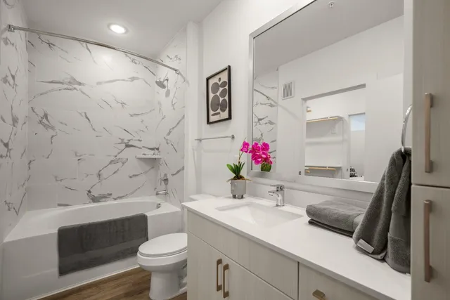 a bathroom with a sink a toilet and a bathtub