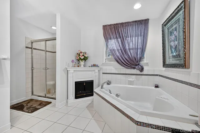 a bathroom with a bathtub and a shower