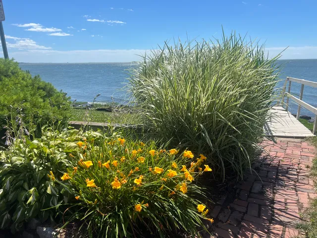 a backyard of a house with toys and wooden fence