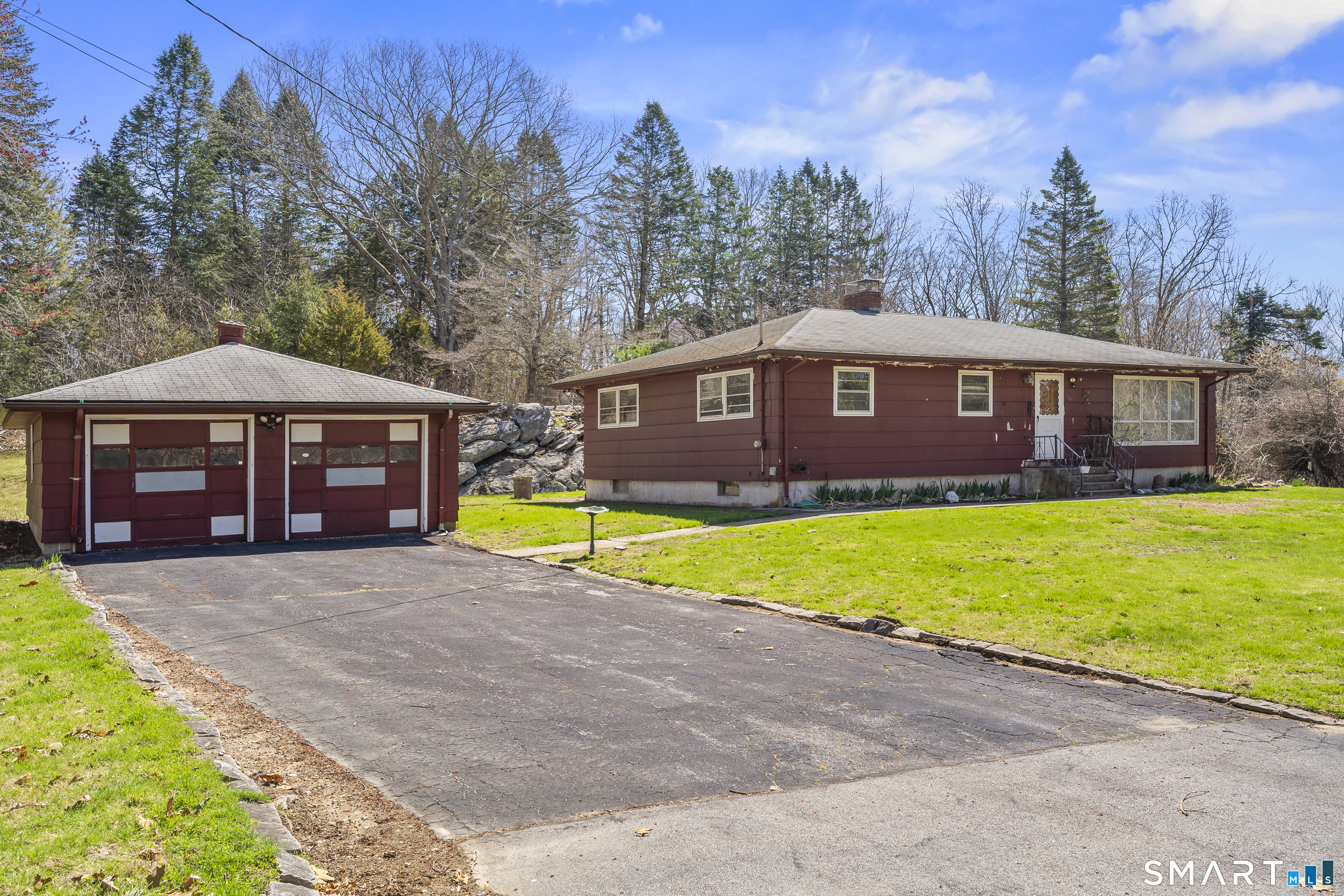 a view of house with a garden and swimming pool