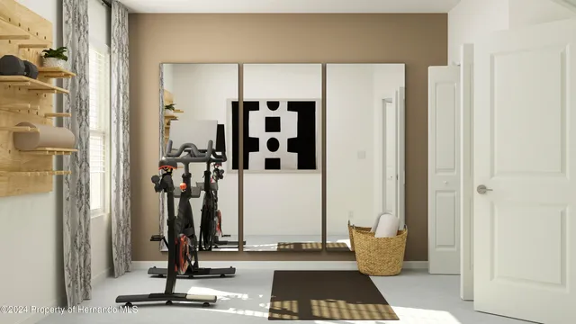 a view of a room with gym equipment