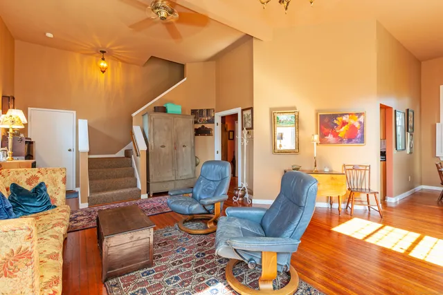 a living room with patio furniture