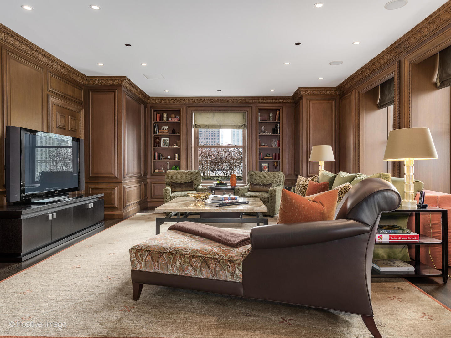 159 East Walton Place, Unit 18A Chicago, IL 60611 - Photo 13 of 54 a living room with furniture and a flat screen tv
