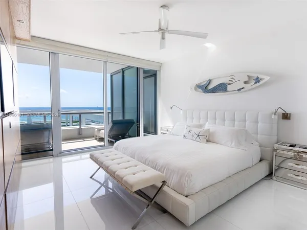 a bedroom with a large bed and a large window