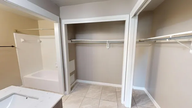 a bathroom with a bath tub