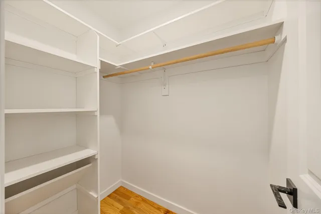a view of walk in closet with empty racks