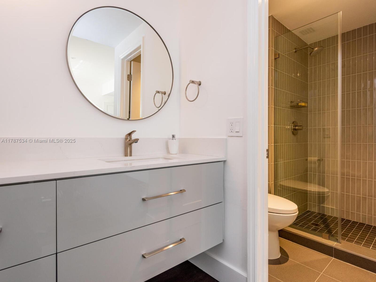 3229 Mary Street, Unit 2 Miami, FL 33133 - Photo 42 of 56 a bathroom with a sink a toilet and a mirror