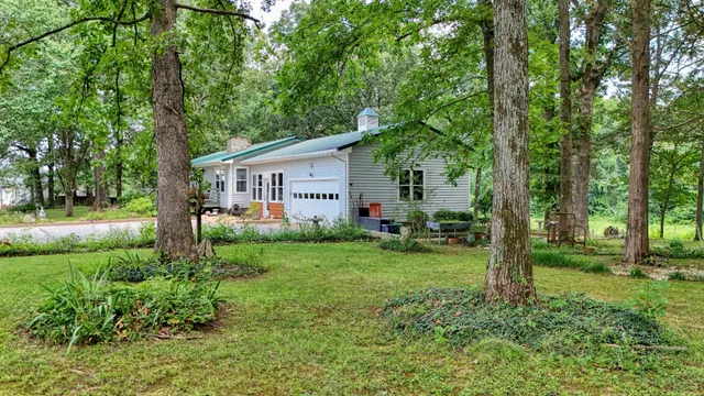 a view of backyard of house with green space
