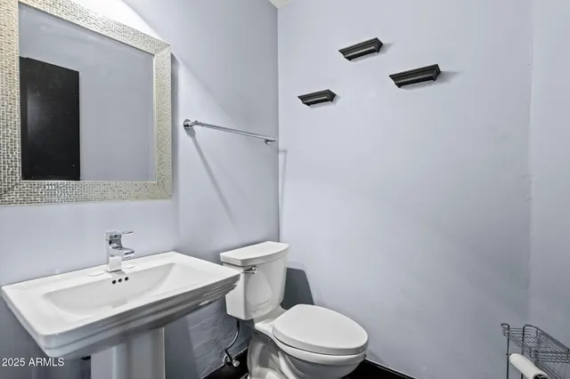 a bathroom with a toilet a sink and mirror