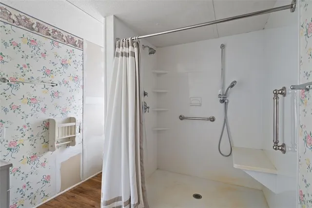 a bathroom with a shower