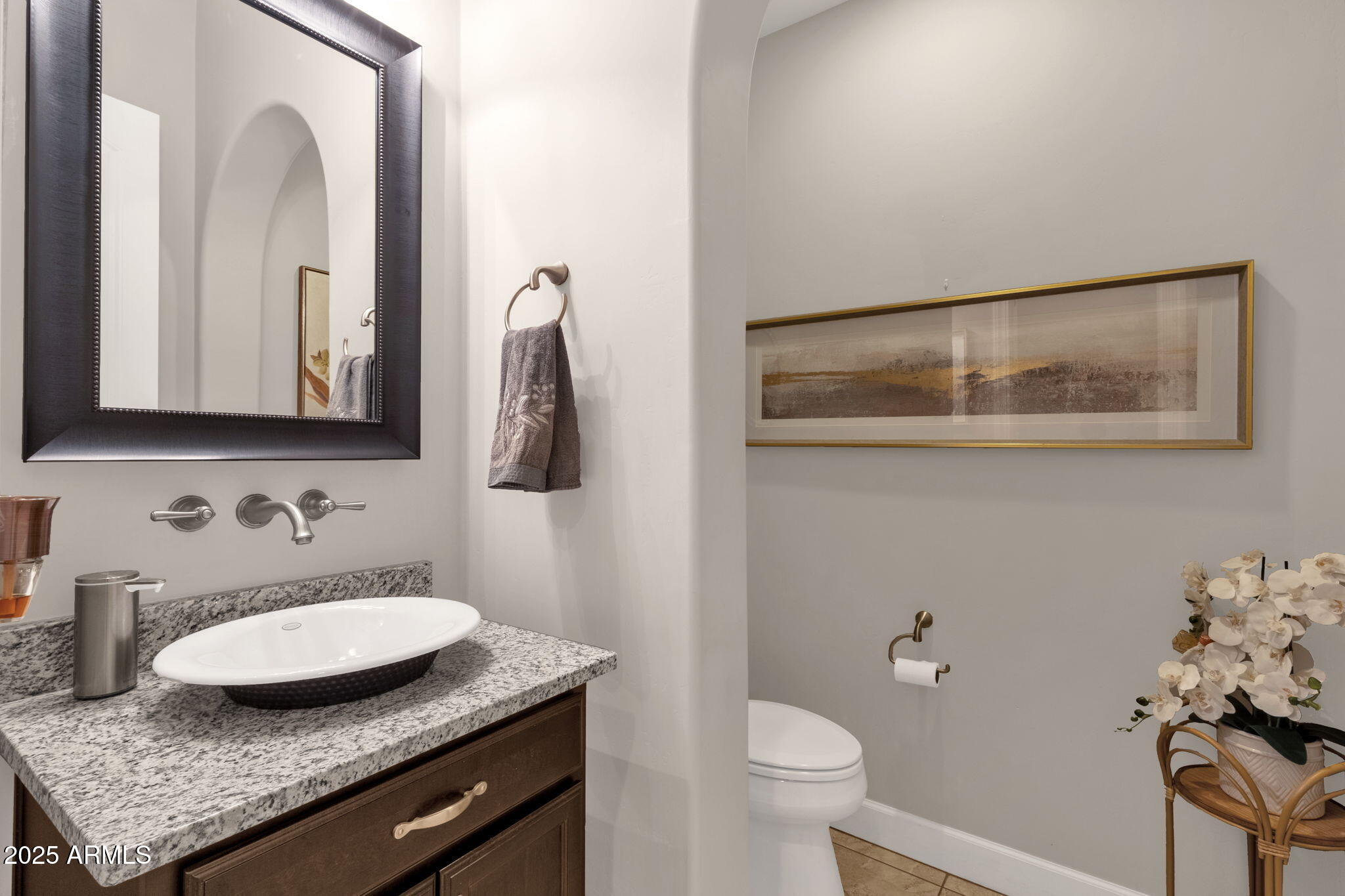 22322 East Rosa Road Queen Creek, AZ 85142 - Photo 26 of 83 a bathroom with a granite countertop sink and a mirror with toilet