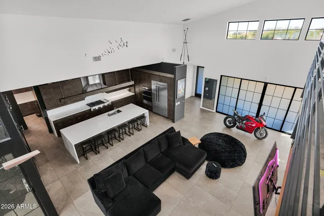 a living room with a rug