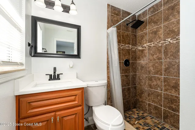 a bathroom with a toilet sink vanity and mirror