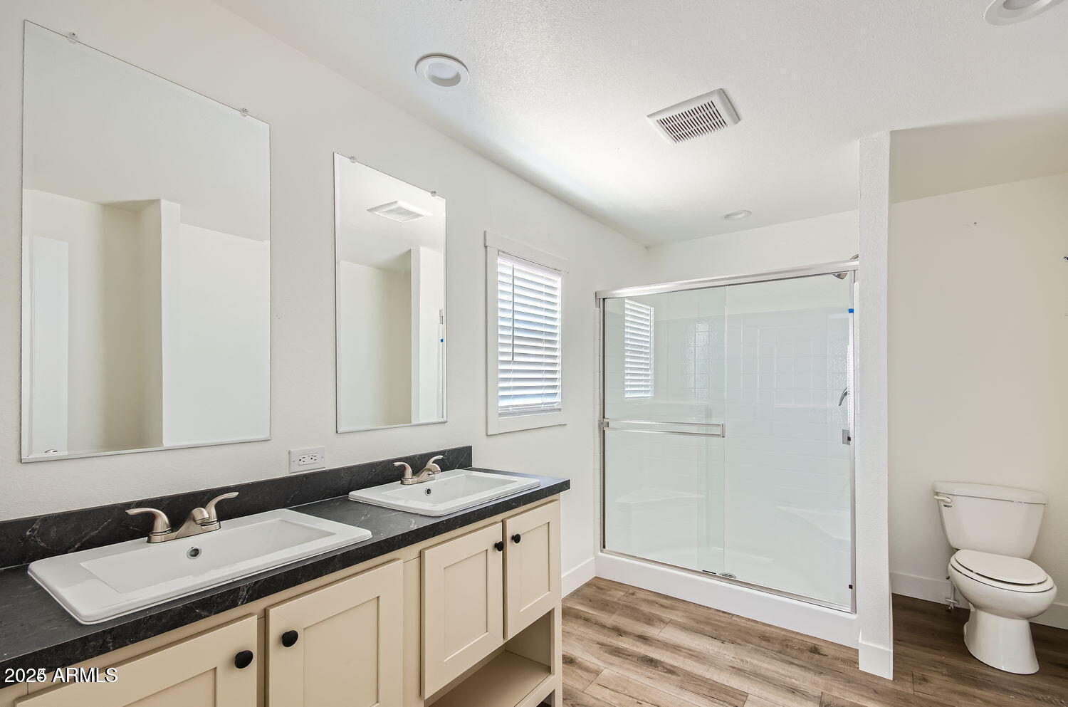 2679 West Manzanita Street Apache Junction, AZ 85120 - Photo 6 of 8 a spacious bathroom with a granite countertop sink toilet a mirror and shower