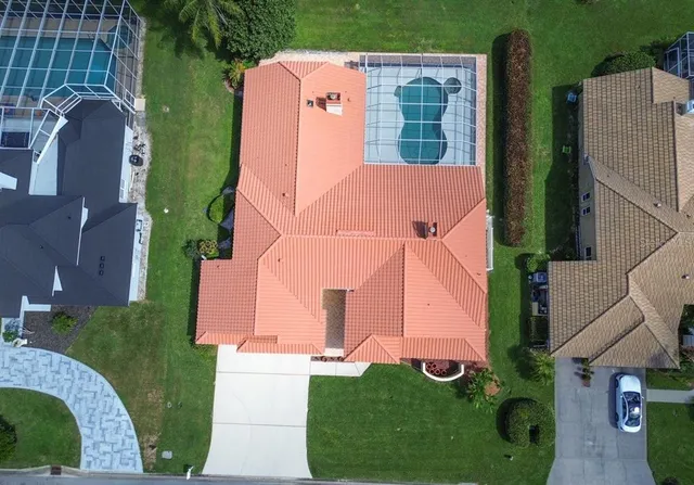 an aerial view of a house
