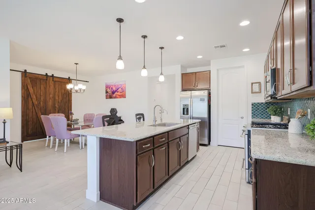 a large kitchen with lots of counter space