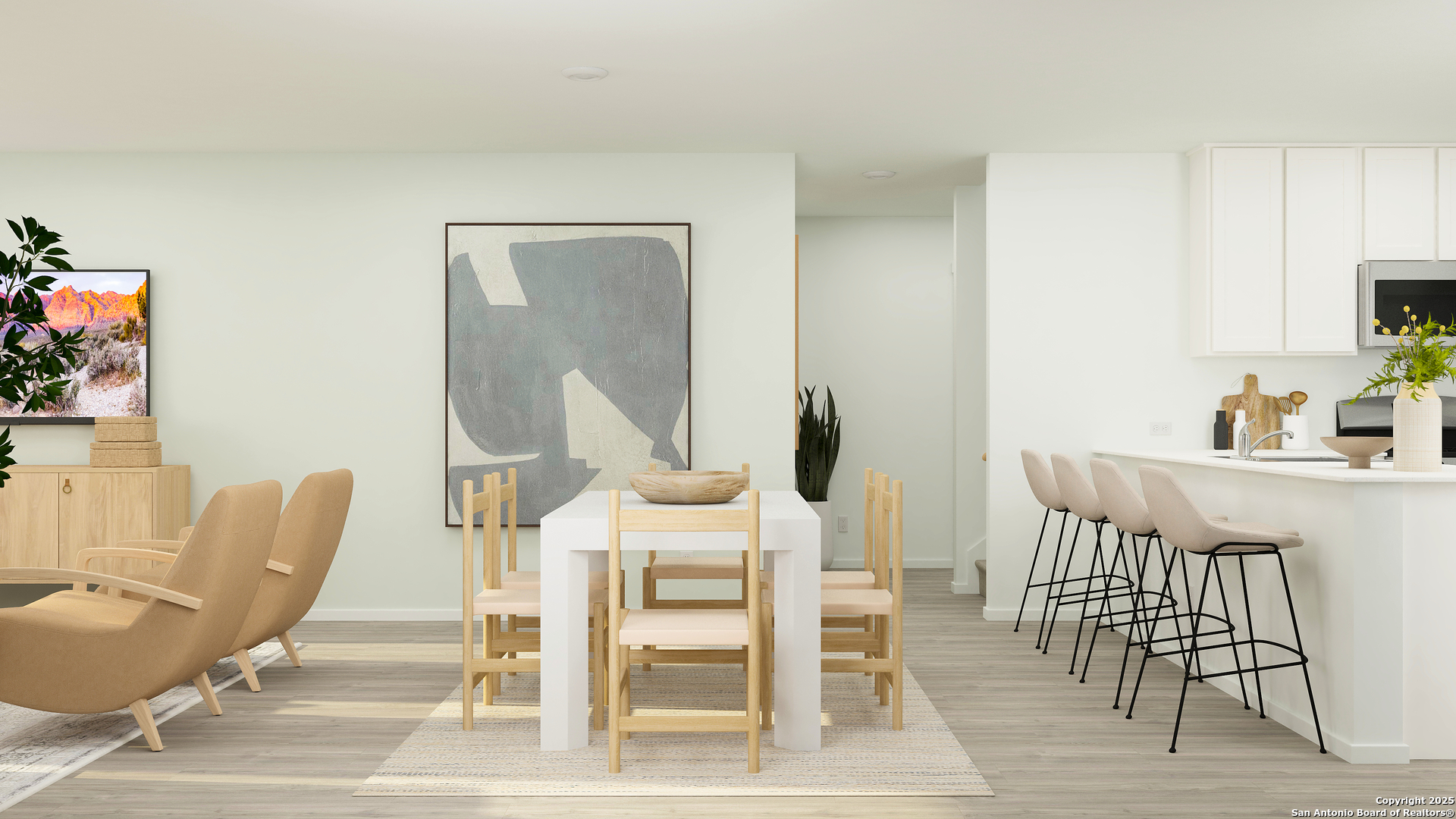 409 Moscato Road New Braunfels, TX 78130 - Photo 11 of 28 a view of a dining room with furniture and wooden floor