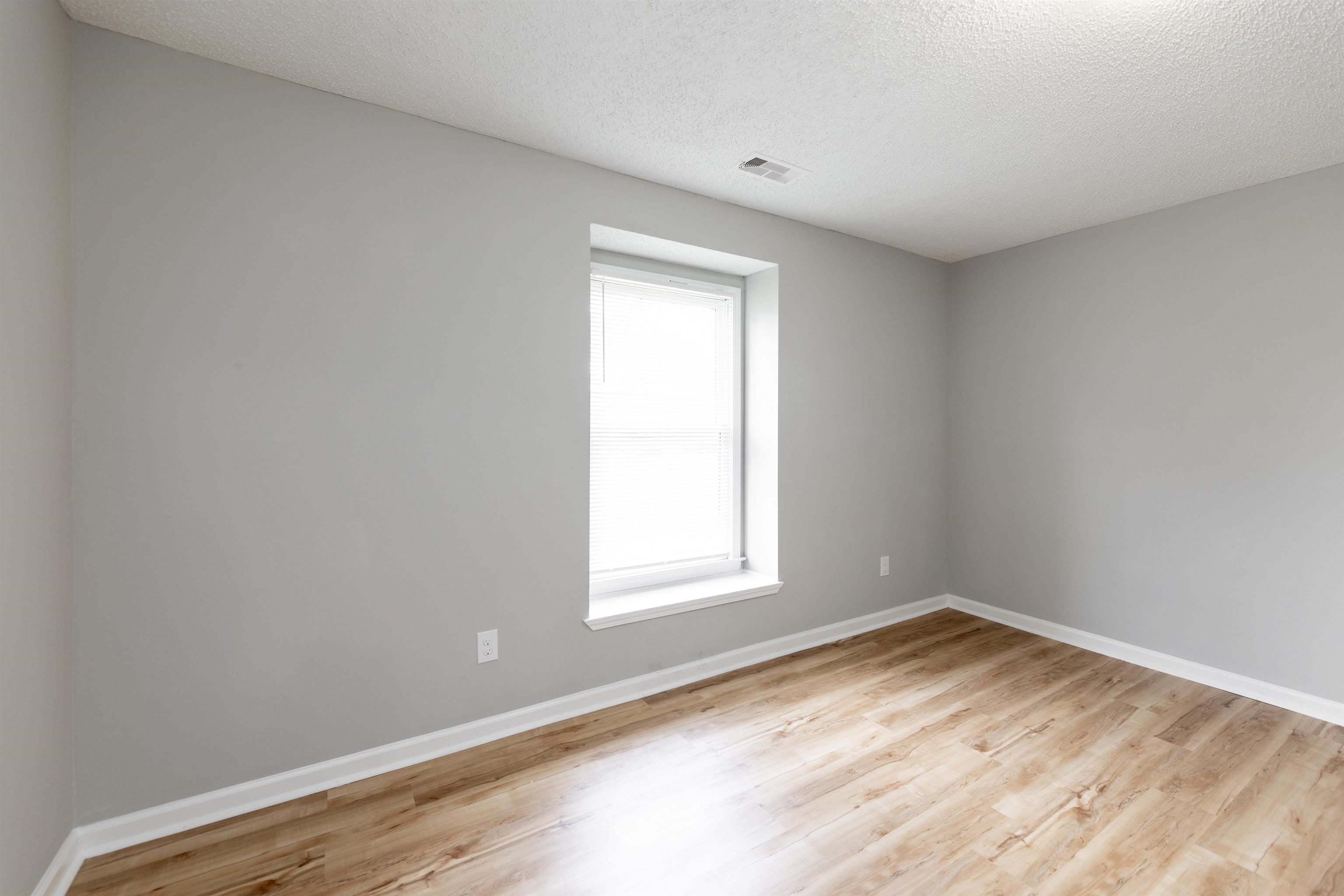 7421 Richmond Road Memphis, TN 38125 - Photo 14 of 39 Bright room featuring a single window, light gray walls, wood-finish flooring, white baseboards, and a textured white ceiling