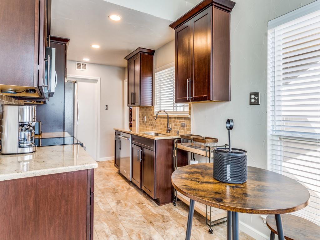 531 Josephine Street Dallas, TX 75246 - Photo 11 of 25 a kitchen with a stove a sink and a refrigerator
