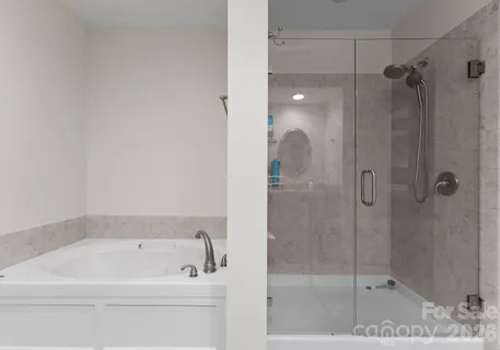 a bathroom with a bathtub and a shower