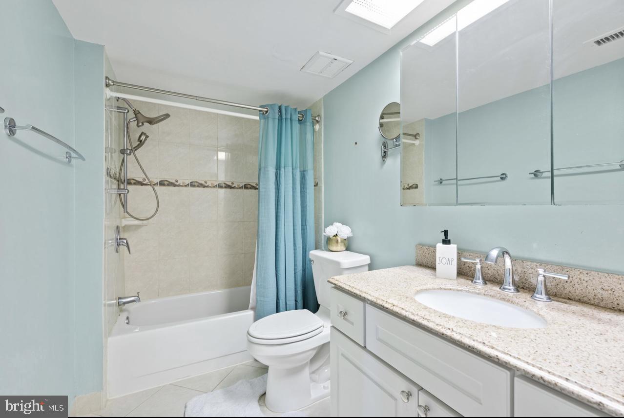 5501 Seminary Road, Unit 801S Falls Church, VA 22041 - Photo 19 of 32 a bathroom with a granite countertop sink toilet and shower