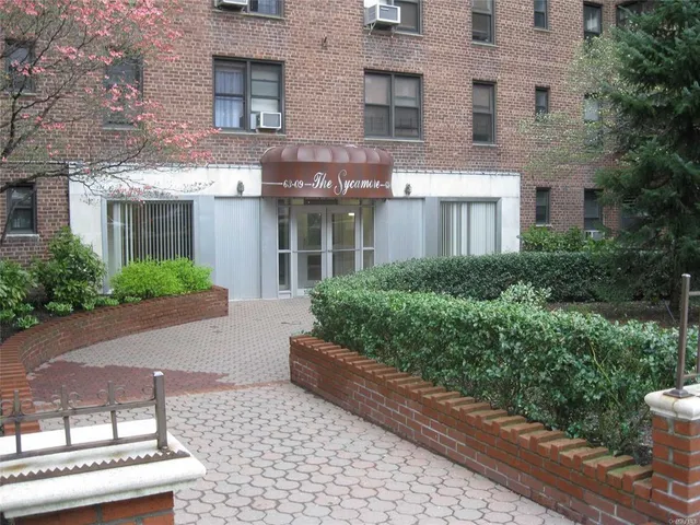 a view of a building with potted plants