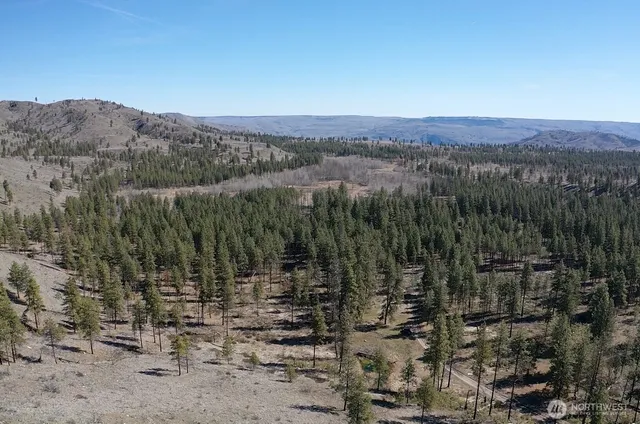 a view of a town with mountains in the background