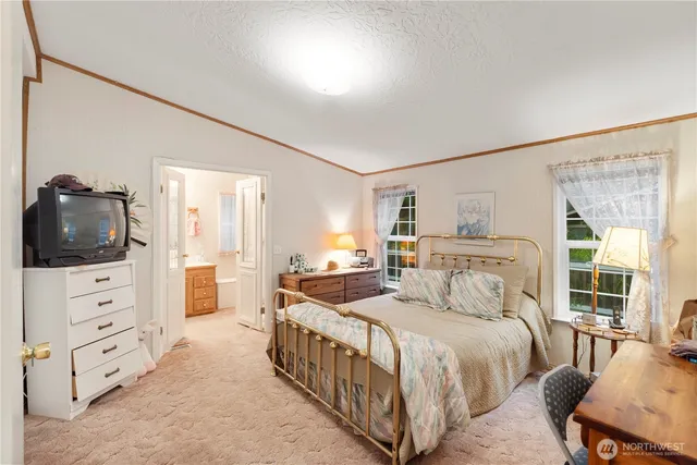 a bedroom with a bed and a television