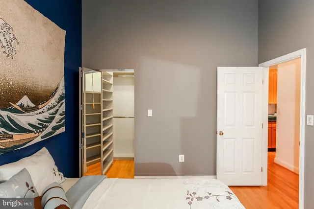 a view of an empty walk in closet