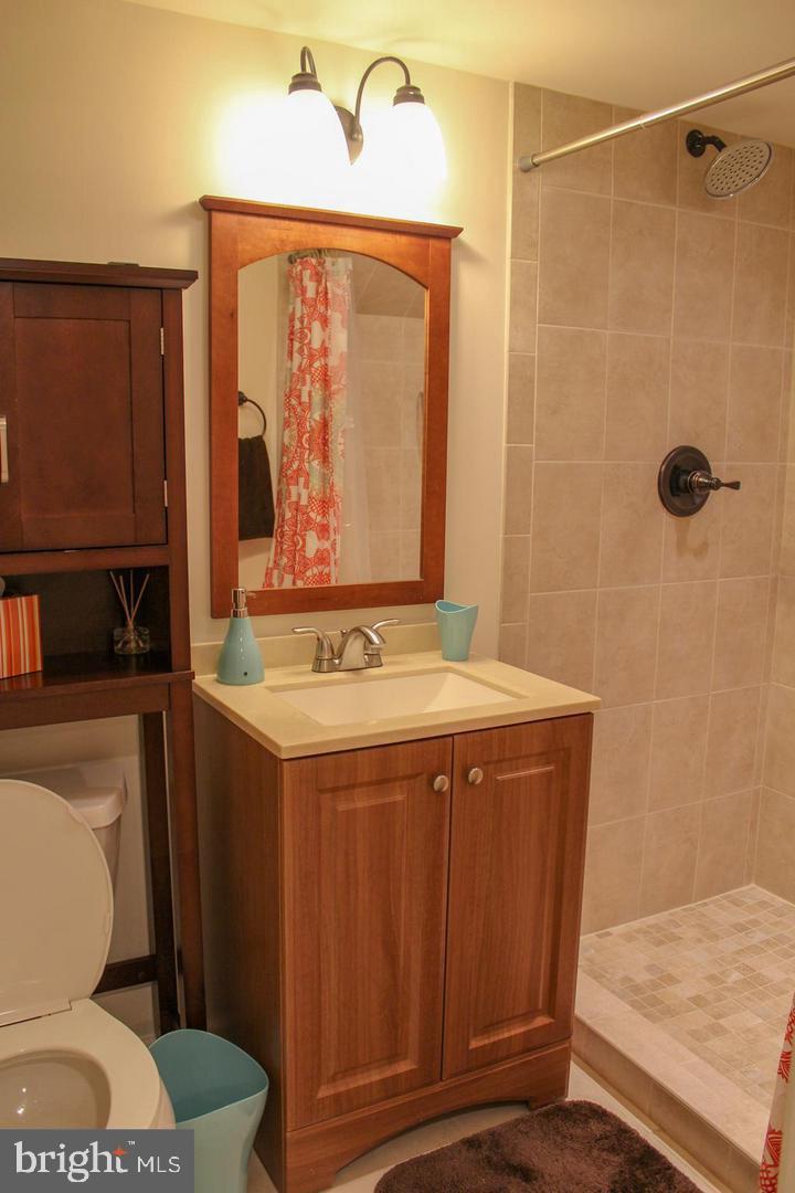3616 South Kemper Road Arlington, VA 22206 - Photo 13 of 24 a bathroom with a granite countertop sink toilet and shower