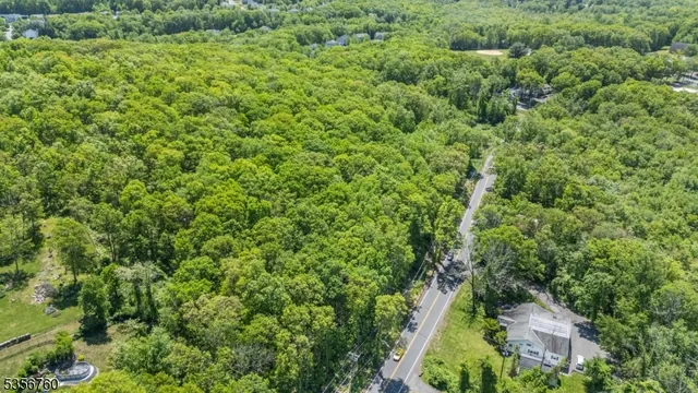 an aerial view of residential house with outdoor space and trees all around
