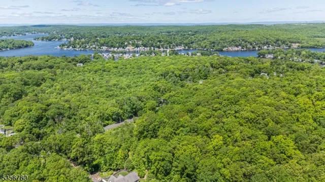 an aerial view of residential houses with outdoor space and trees