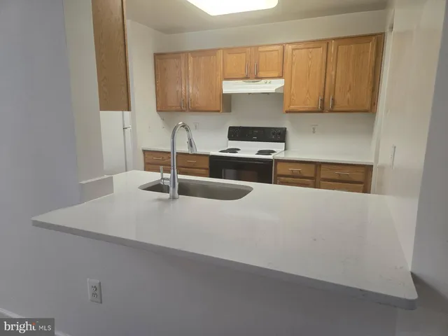 a kitchen with a sink a stove and cabinets
