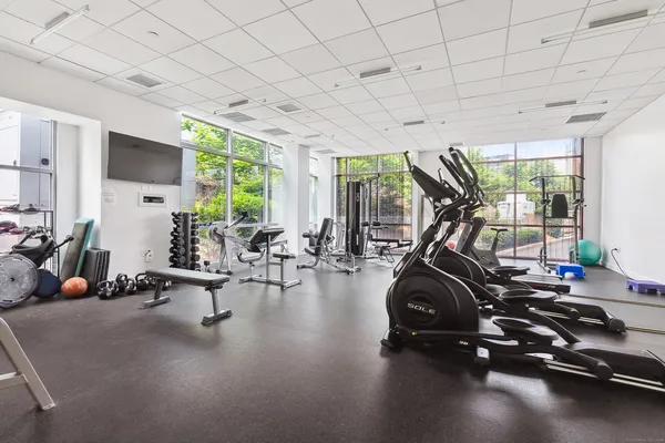 a view of a room with gym equipment