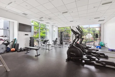 a view of a room with gym equipment