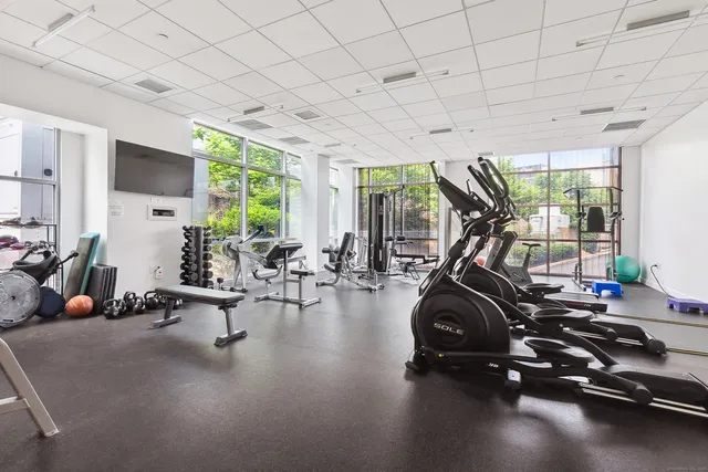 a view of a room with gym equipment