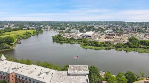 a view of a lake with a city view