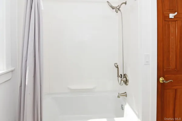 a bathroom with a bathtub