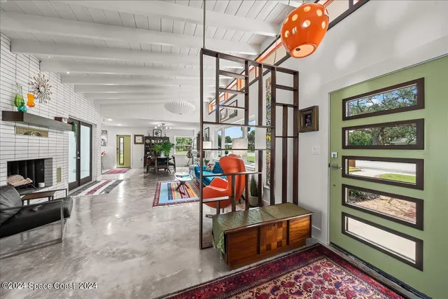 a view of a room with racks on the wall