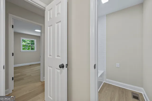 a bathroom with a bathtub