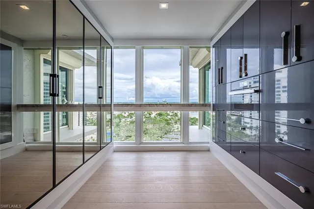 a view of a small space with wooden floor