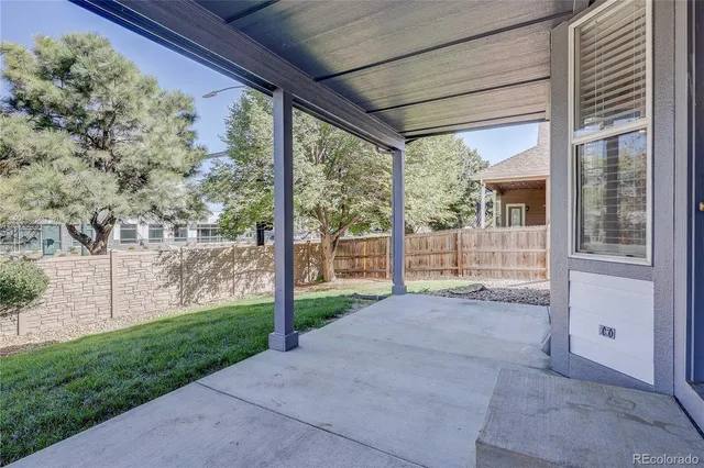 a view of a backyard with plants and wooden fence