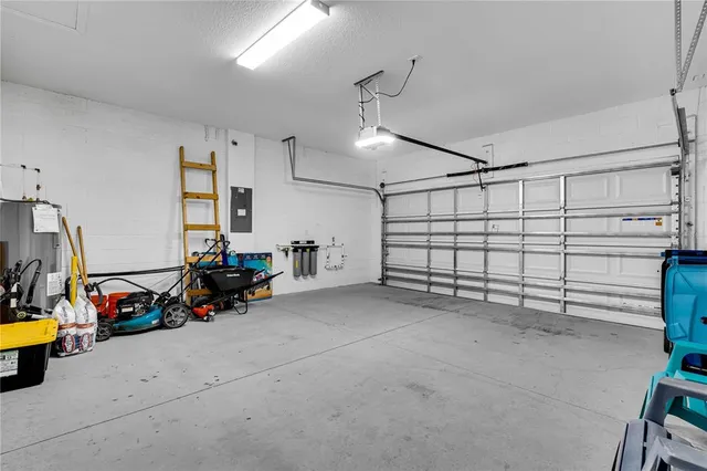 a view of a garage with rack and bicycle