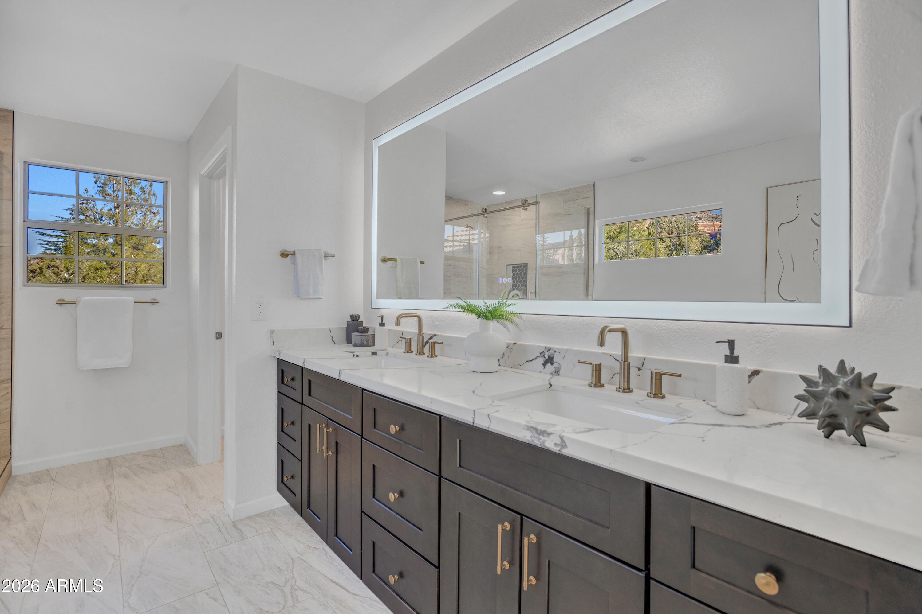 115 Stone Way Sedona, AZ 86351 - Photo 28 of 61 a bathroom with a double vanity sink and a mirror