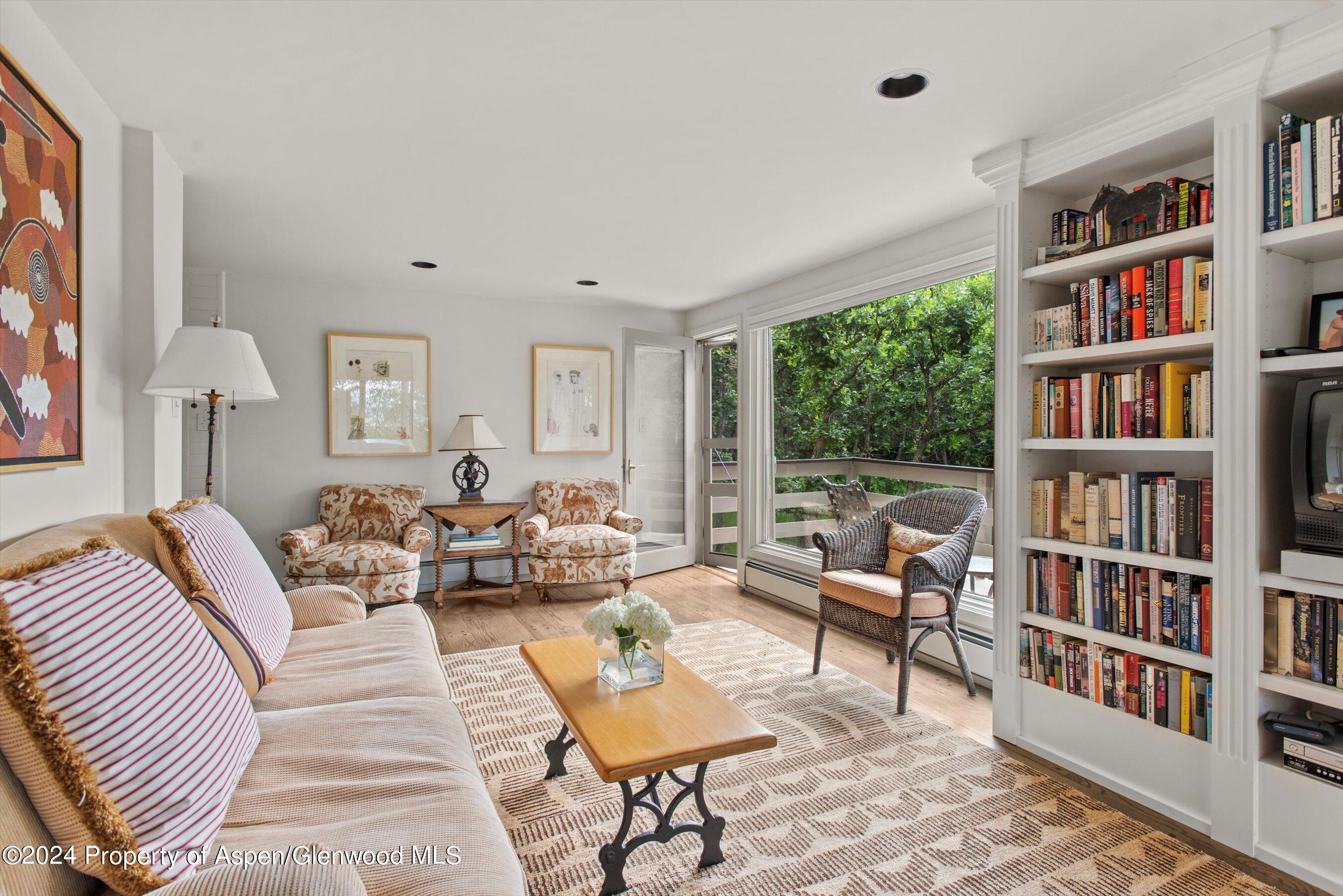 209 Larkspur Lane Aspen, CO 81611 - Photo 13 of 45 a living room with furniture and a book shelf